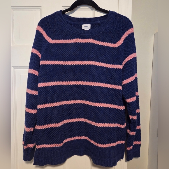 Old Navy Sweaters - Old Navy size XL Blue and Pink Striped Sweater